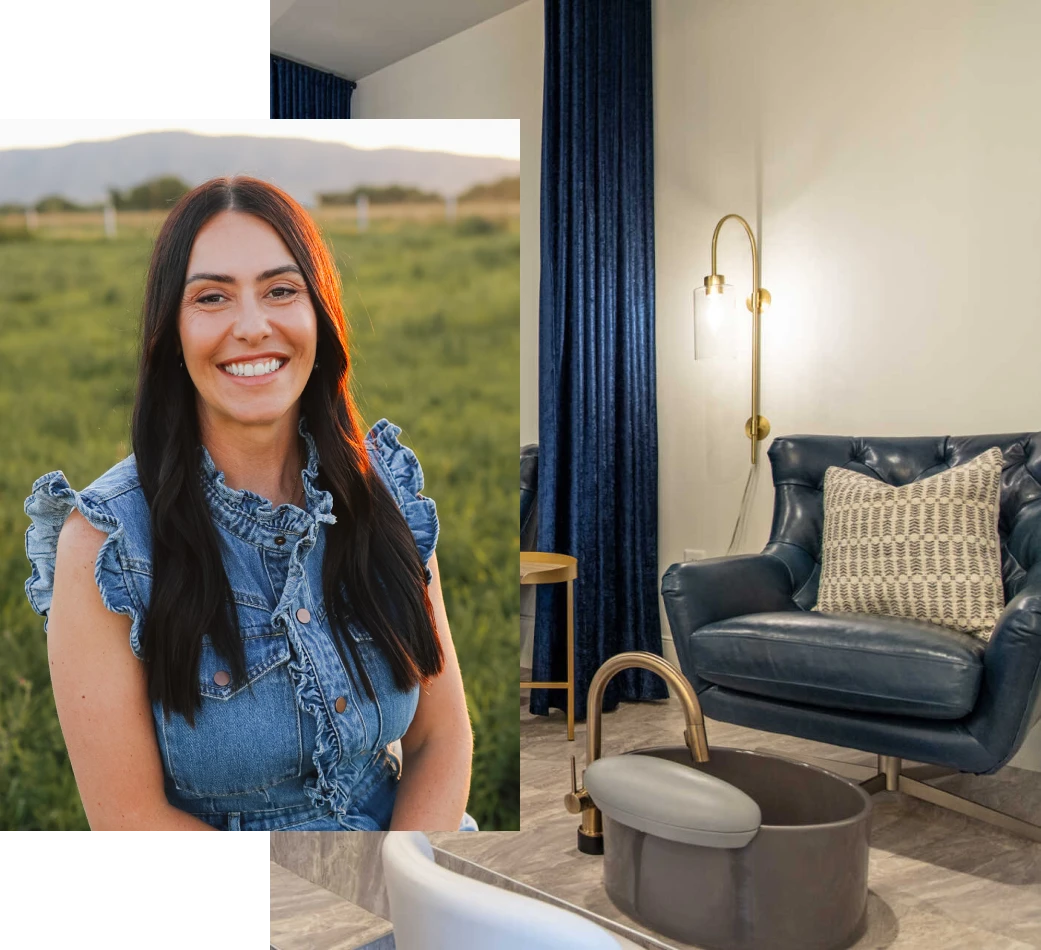 Kindra Whitaker, founder of Pedi & Mane, beside the spa's pedicure chairs